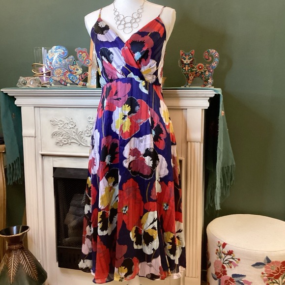Lulus Dresses & Skirts - Lulu's Purple Floral Midi Dress with Red, Yellow & White Accents